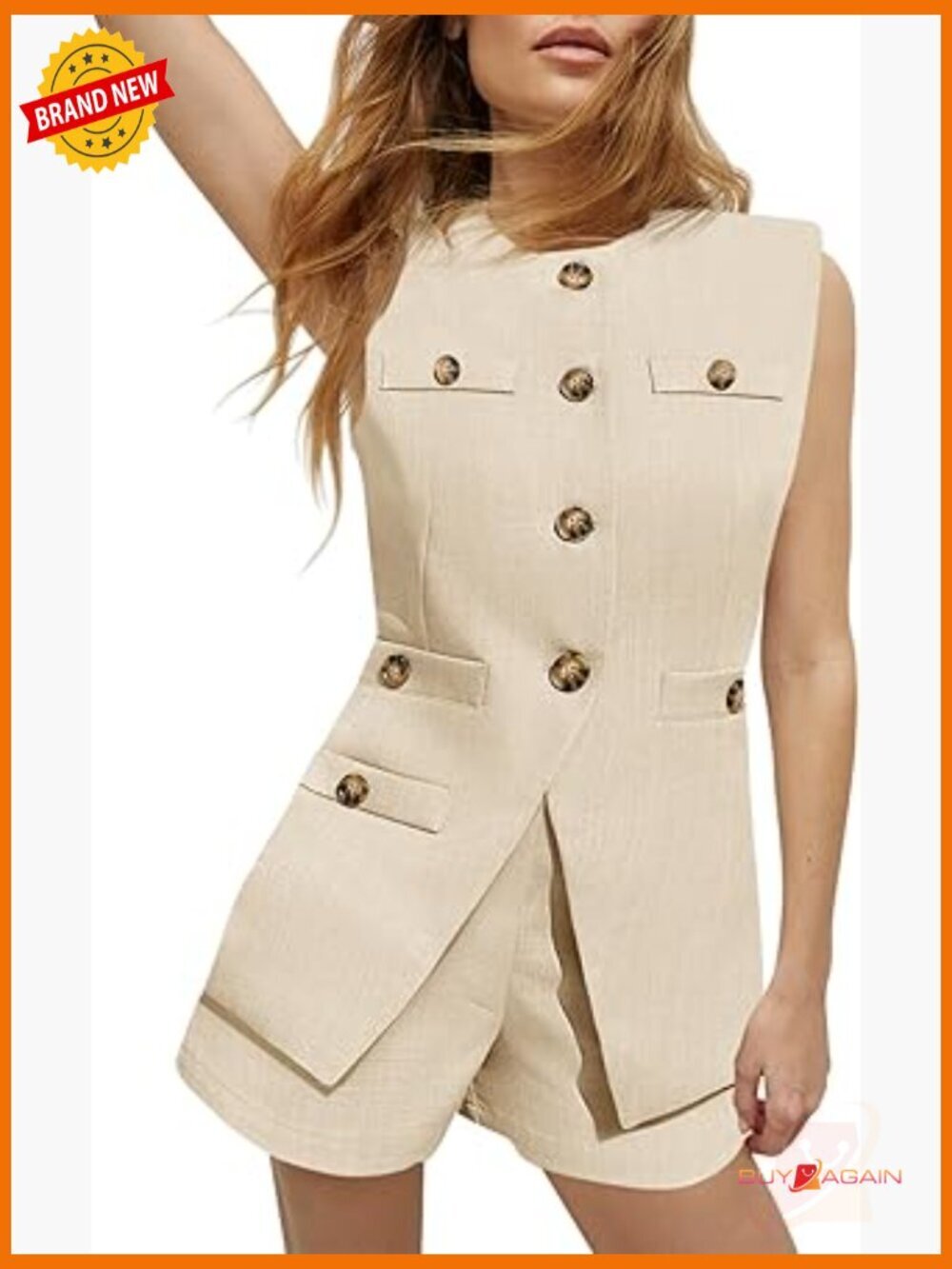 2pc Sleeveless Blazer Vest Shorts Set Summer Outfit Business